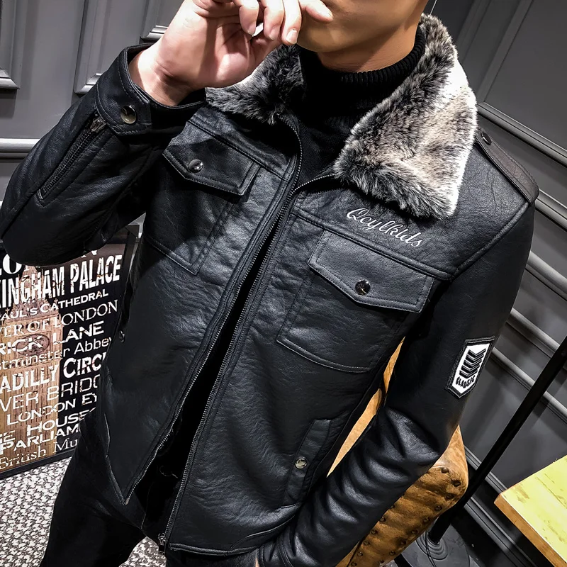 Кожаные куртки для мужчин весенние и зимние пальто из искусственного меха |