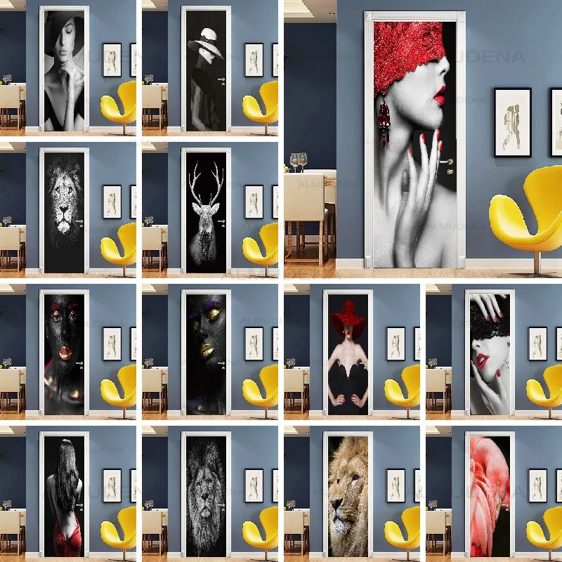 

Wall Decals Mural Animals Door Sticker Ferocious Fashion Women Poster Diy Selfadhesive Waterproof Wallpaper for Home Decoration