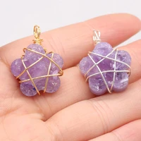 natural stone gem amethyst flower shape pendant handmade crafts diy necklace jewelry accessories gift making 20x30mm