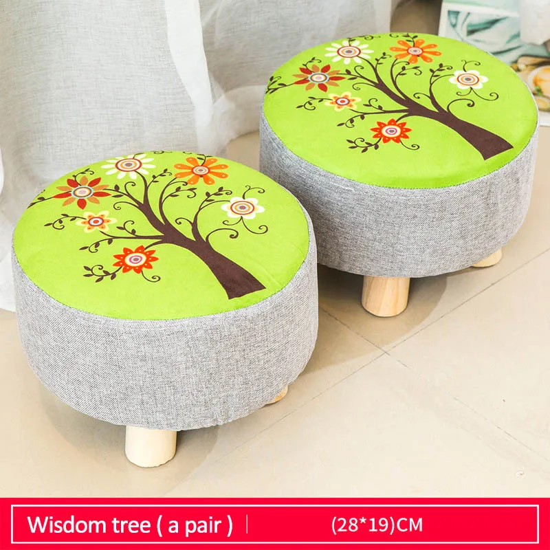 Wisdom tree (pair) Тканевый круглый табурет, деревянный стул, Мягкая табуретка для ног, модный домашний диван-стул, пара, мультяшная маленькая скамейка, мебель, 4 ножки - Цвет: Wisdom tree (pair)