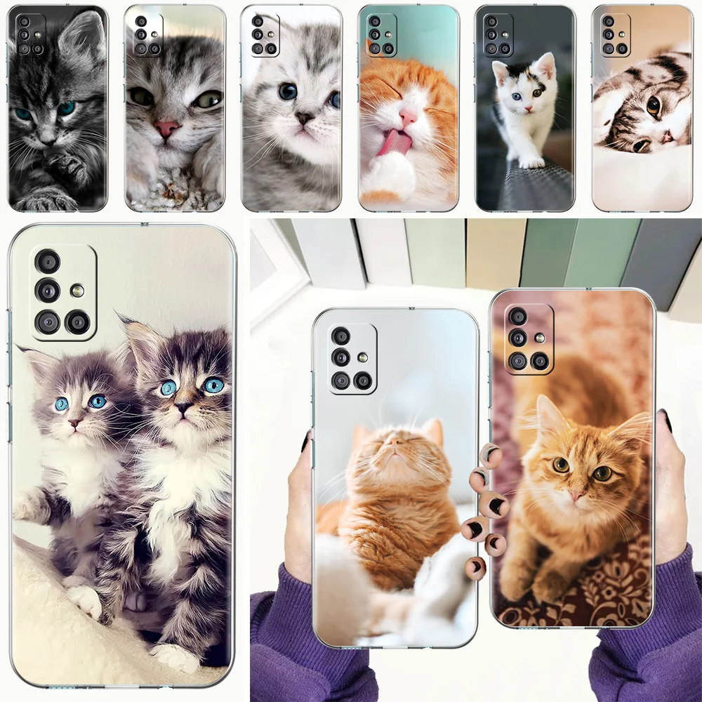 

Cat Love Phone Case For Samsung Galaxy A51 A71 A41 A31 A21S A11 A01 M31 Cover Fundas Transparent Soft TPU Shell Silicone Coque