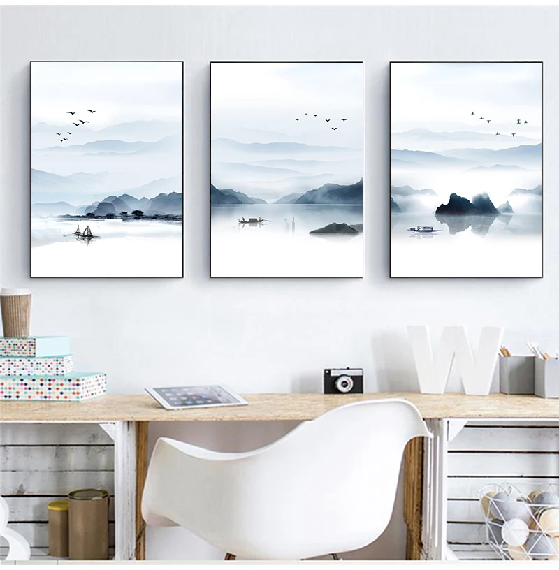 Альмудена Скандинавская Гора и озеро пейзаж живопись без рамки холст постеры