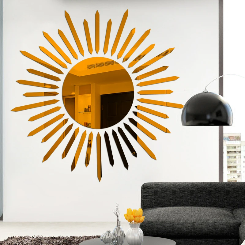 2021 New Sun Mirror Wall Sticker DIY Sunshine TV Background Acrylic Stickers For Living Room Home Art Decal Decor | Дом и сад