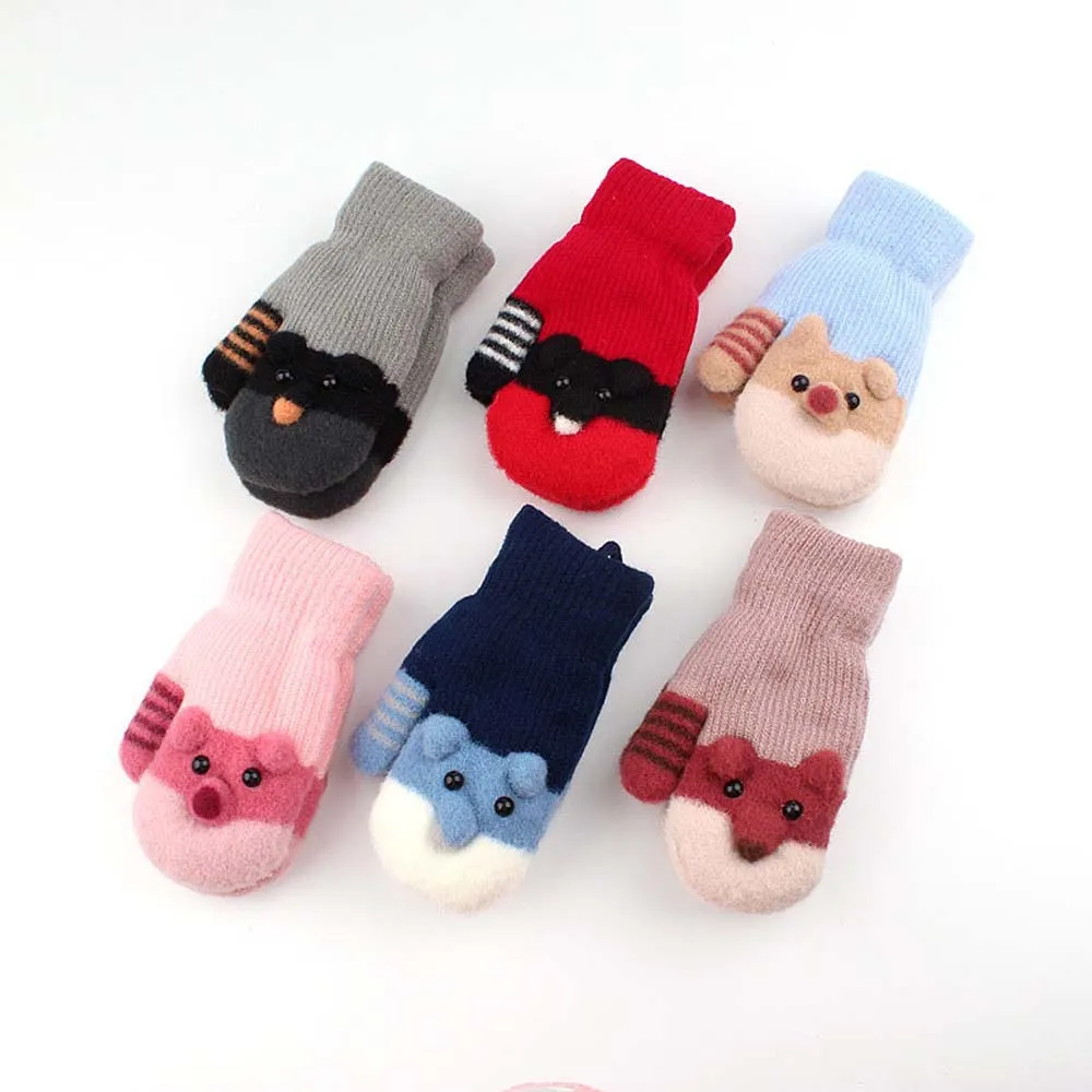 Милые перчатки с рисунком из мультфильма зимние детские вязаные акриловые