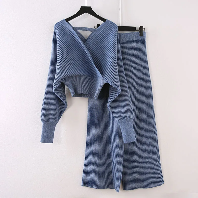 Женский трикотажный свитер с широкими штанинами рукавами летучая мышь + широкие