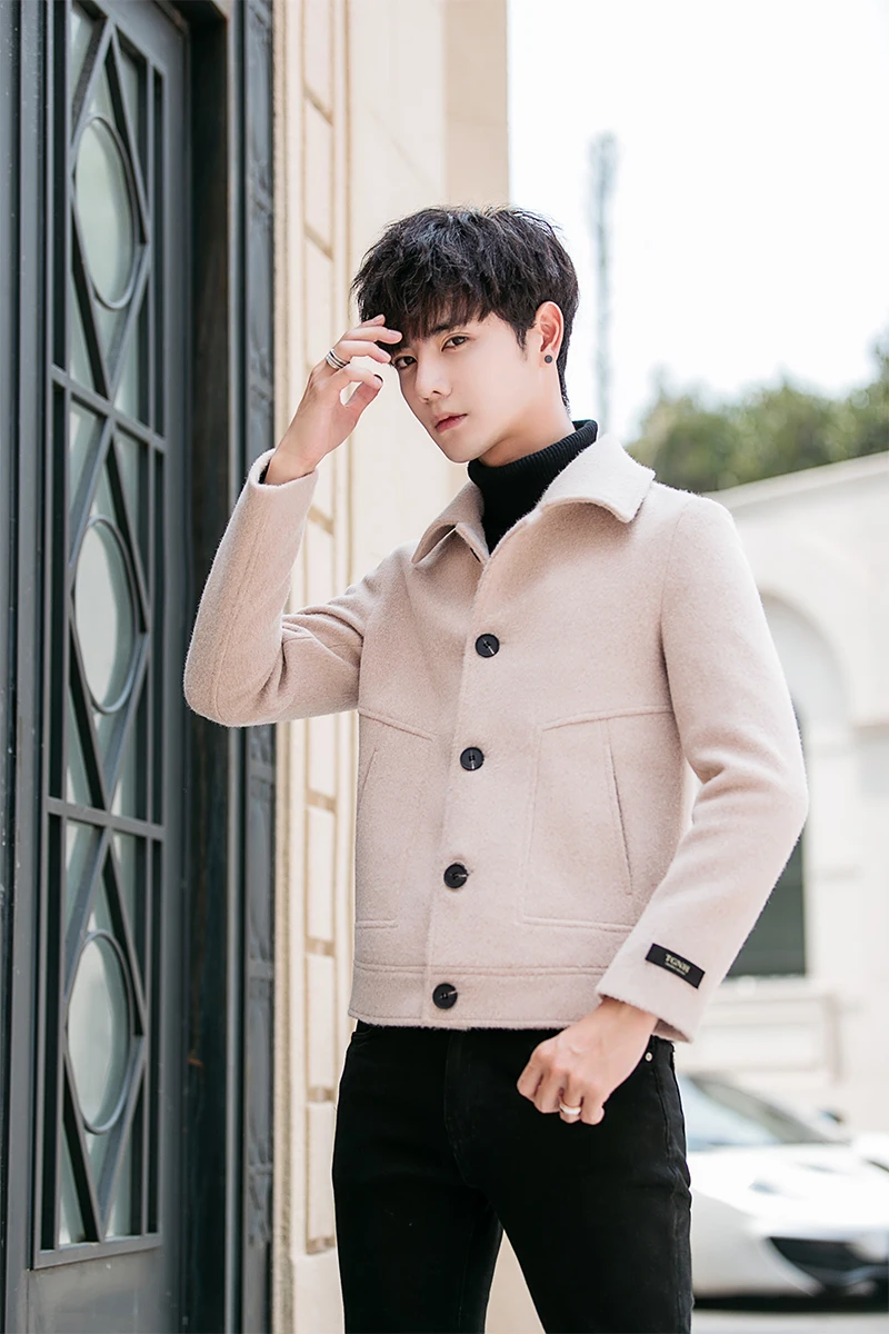 Осеннее популярное модное шерстяное и Смешанное пальто мужское короткое