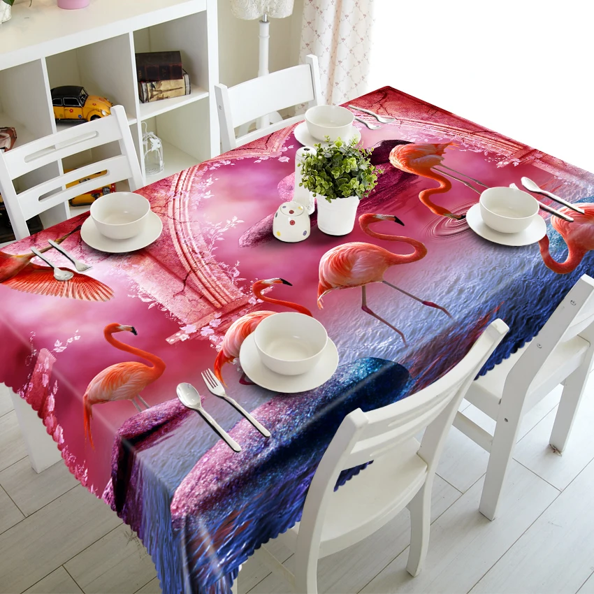 

3D Flamingo Family Tablecloth Merry Christmas Swan Lovers Waterproof Thicken Rectangular and Round Table Cloth for Wedding