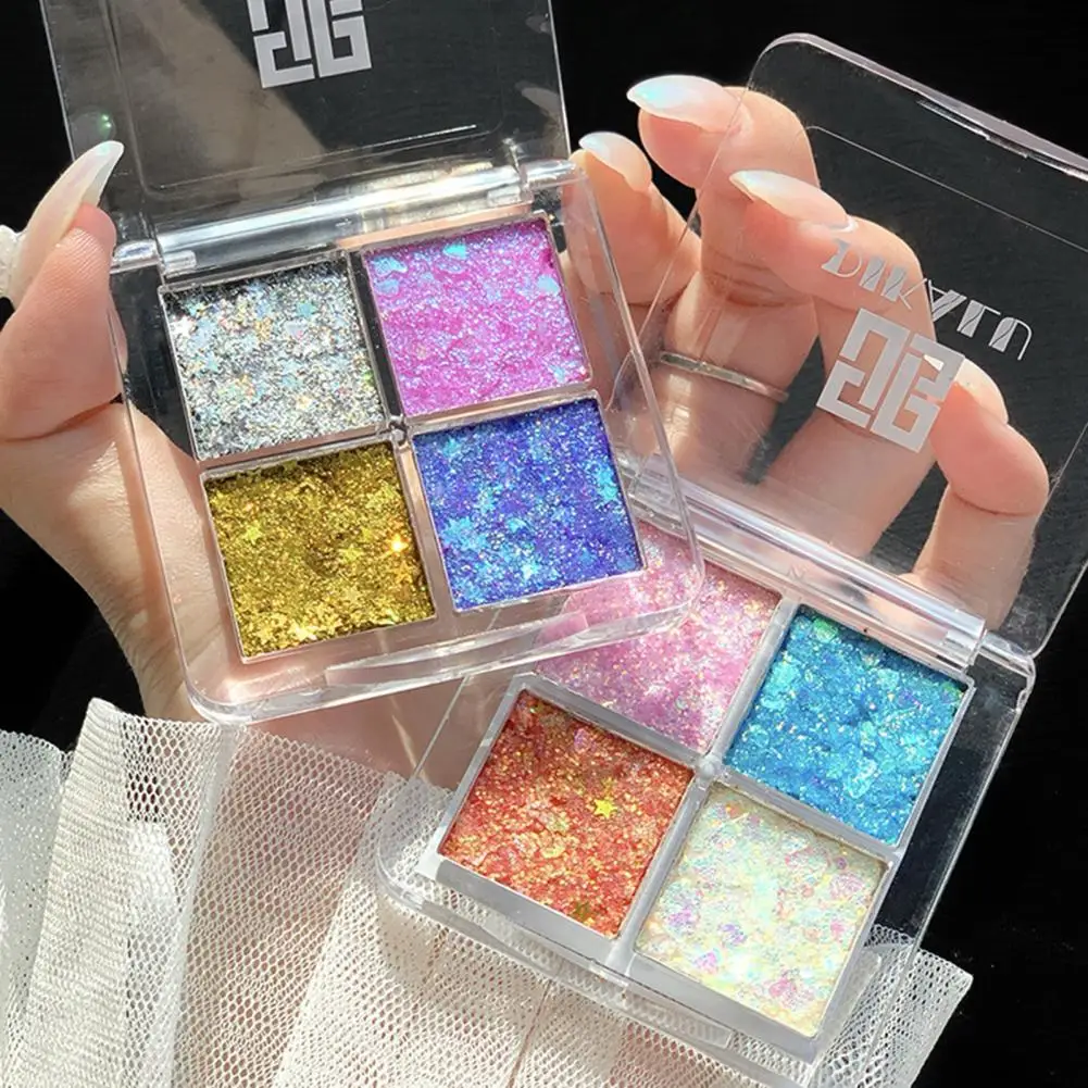 

Eyeshadow Palette Sunset Effect Highly Pigmented Makeup Accessory Holographic Shiny Four Colors Shadow Palette for Party