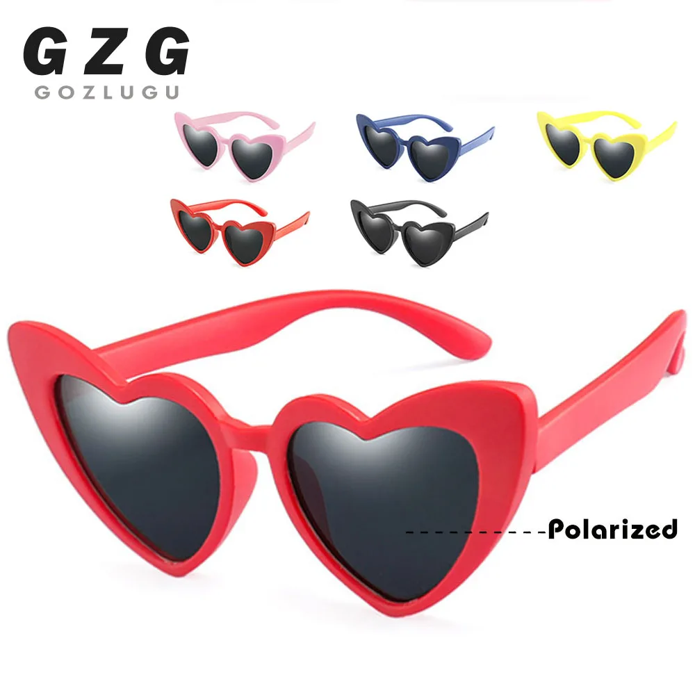

2019 baby girl sunglasses for children heart TR90 black pink red heart sun glasses for kids polarized flexible uv400