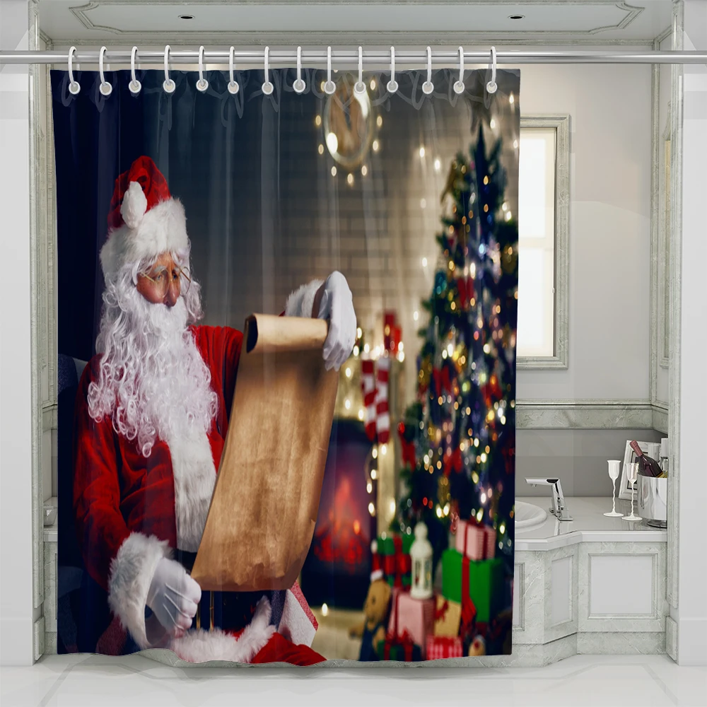 

Shower Curtain 3D Waterproof Bathroom Christmas Trees Soft Warm Santa Claus Polyester Fabric Bath Curtain Home Decor Shower Set
