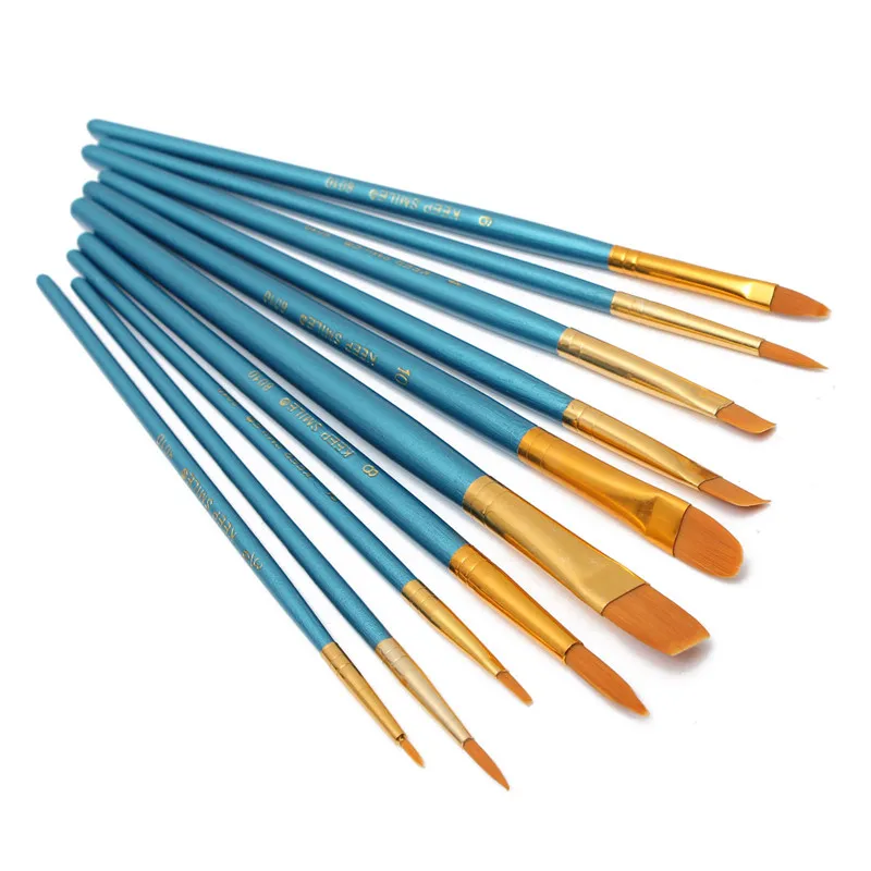 

New 10pcs New Nylon Wooden Handle Paint Brush Set for Kids Watercolor Gouache Drawing Painting Art Supplies XD88