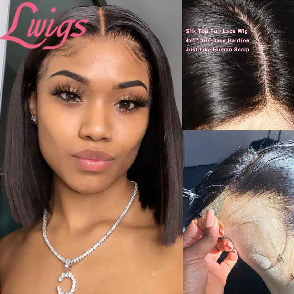 Дешевые Короткие Боб Синтетические волосы на кружеве парики 13X4 из натуральных