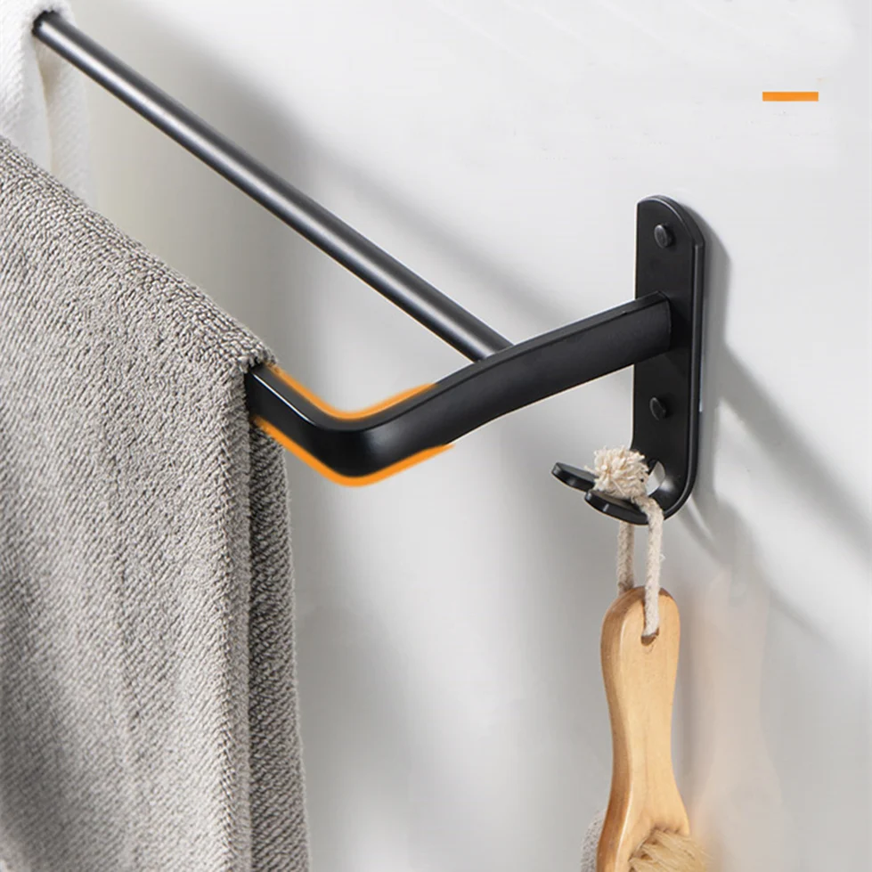 Черные двойные полки для полотенец ванной комнаты экономия места настенный