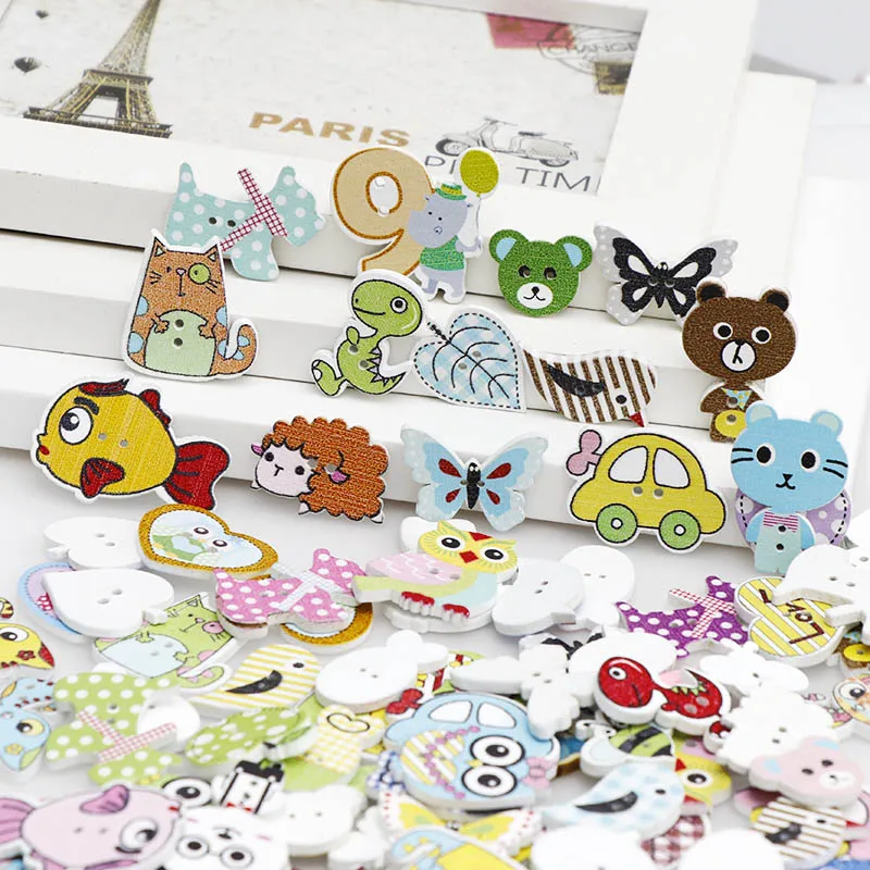 30pc Mixed Animals Wooden Buttons For Sewing Cloth Scrapbooking Crafts Plastic DIY Baby Clothing Accessories Decoration | Дом и сад