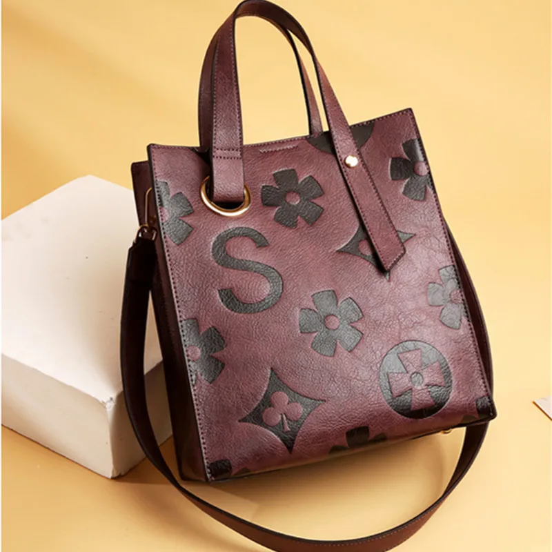 

Новая модная Универсальная кожаная дамская сумочка с принтом в стиле ретро, вместительная Диагональная Сумка на плечо, кошельки и сумочки Cc...