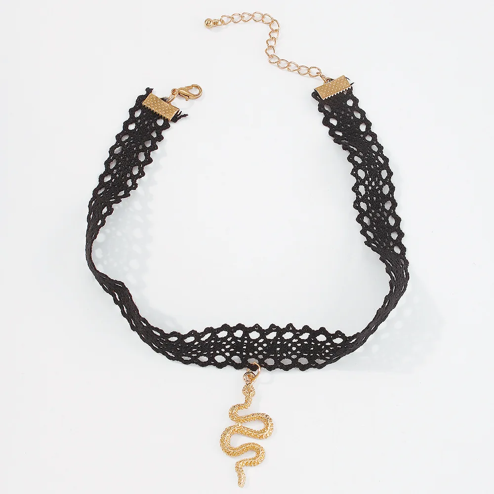 

Snake Pendant Necklace for Women Fashion Harajuku Sexy Black Hollow Lace Chokers Necklaces Short Collar Jewelry