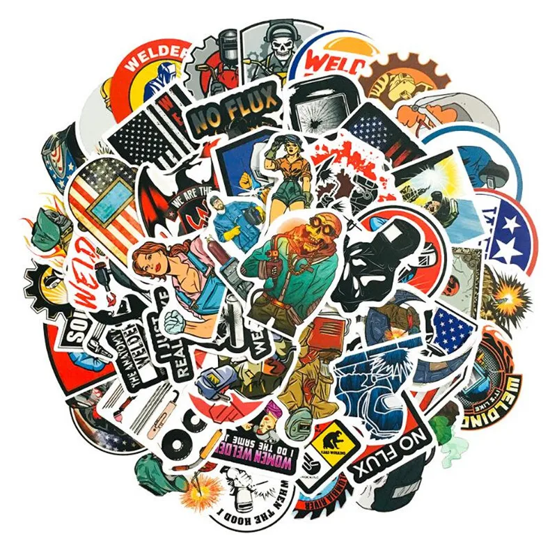 

10/30/50PCS Toolbox Helmet Welding Construction Union Hard Hat Luggage Skateboard Sticker Decorative Toy Wholesale