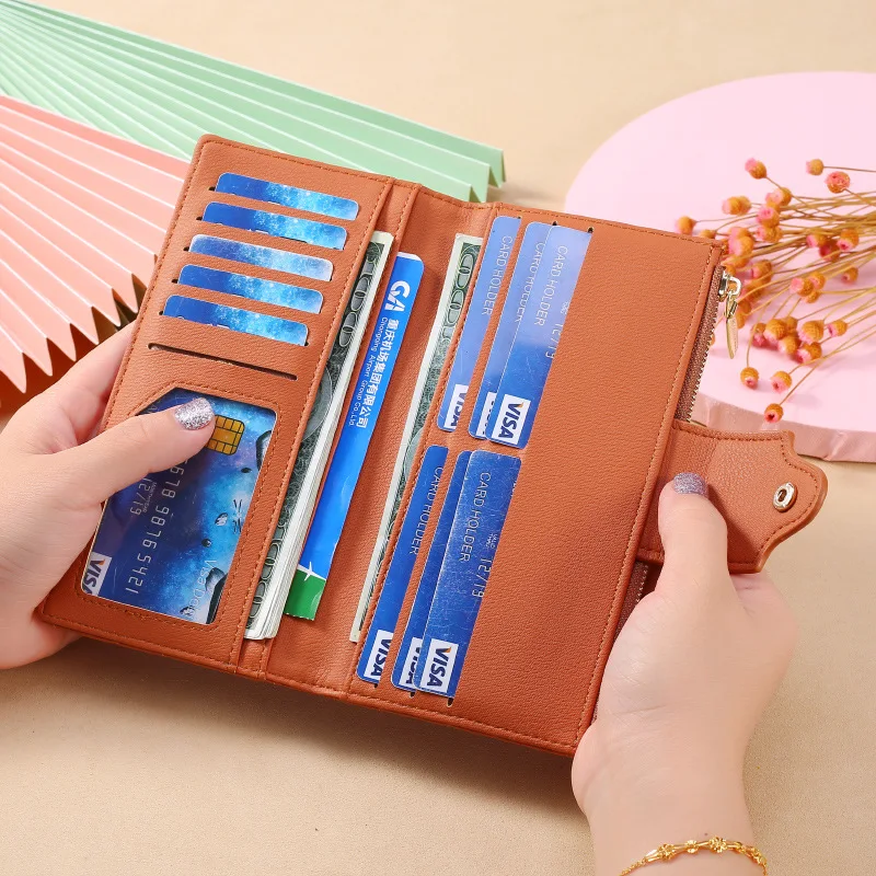 

New Women's Wallet Students Style Plaid PU Soft Leather Zipper Purse Large Capacity Fashion Multi-Card Folding Long Wallet