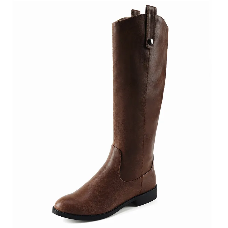 

Meotina Flat Knee High Boots Women Western Boots Zipper Round Toe Riding Boots Female Shoes Autumn Winter Brown Large Size 34-43
