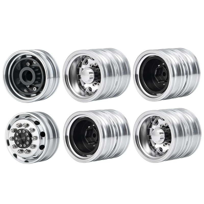 

6Pcs Metal Front & Rear Wheel Hub Wheel Rim 10 Spoke for 1/14 Tamiya Trailer Tractor Truck RC Crawler Car Upgrade Parts