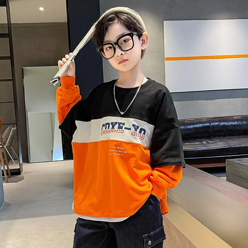 

Boy Letter Printing Long-sleeved T-shirt Children's O-neck Cotton Top Children's Sportswear Spring And Autumn Casual Sportswear