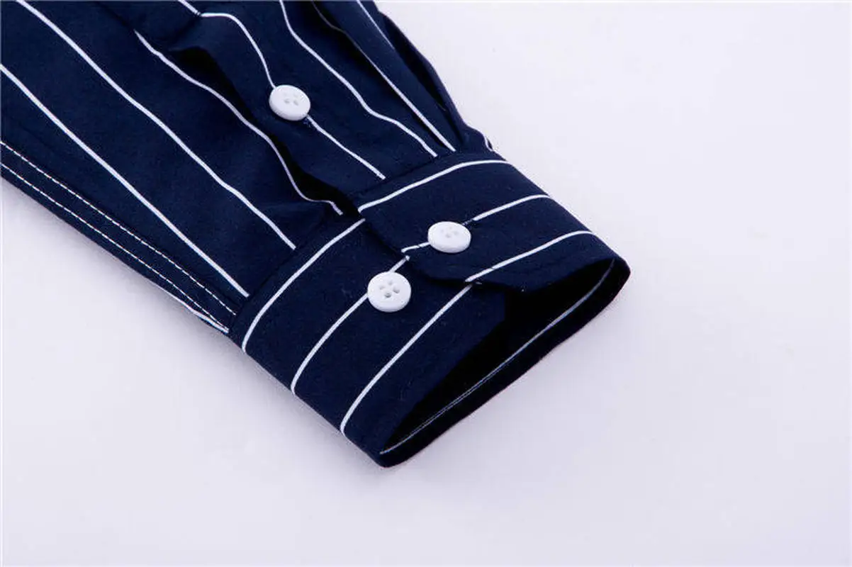 

High Quality Mens Business Casual Long Sleeved Men Button Shirt Classic Striped Slim Fit Male Social Men's Dress Shirts Outwear