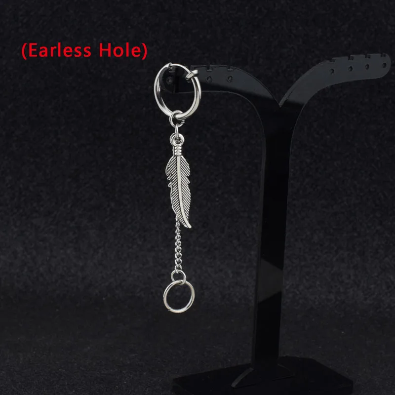 1 Earless Hole Серьги в стиле панк из нержавеющей стали, зажим для женщин и мужчин, перо, лезвие, крест конус кисточка, цепочка, подвеска для мальчиков и девочек, рок, хип-хоп серьги-гвоздики - Окраска металла: 1 Earless Hole