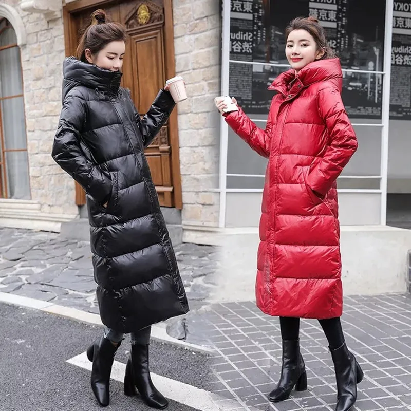 Яркая Корейская версия нового пуховика толстое супер длинное женское пальто