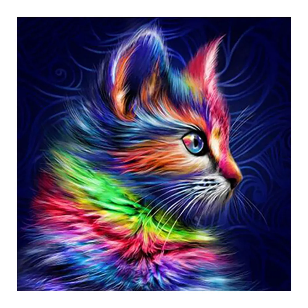

Colorful Rainbow Cat Diamond Painting Round Full Drill Nouveaute DIY Mosaic Embroidery 5D Cross Stitch Cartoon Animal Pattern
