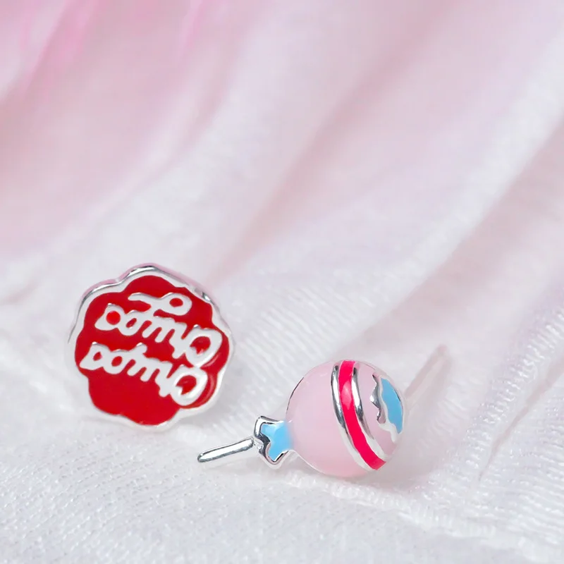 

Women's Sweet Pink Candy Lollipop Stud Earrings Lovely Silver Colour Stud Earrings personality Birthday Gift of Noble Jewelry