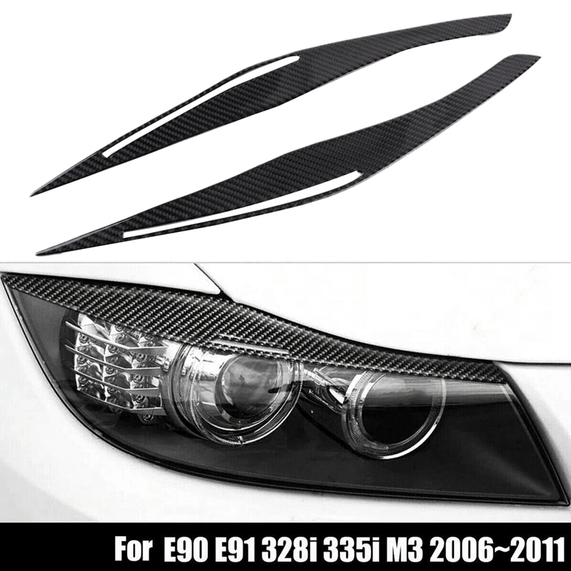 

Carbon Fiber Headlight Eyelid Eyebrow Cover Stickers Trim for BMW E90 E91 328I 335I M3 2006-2011