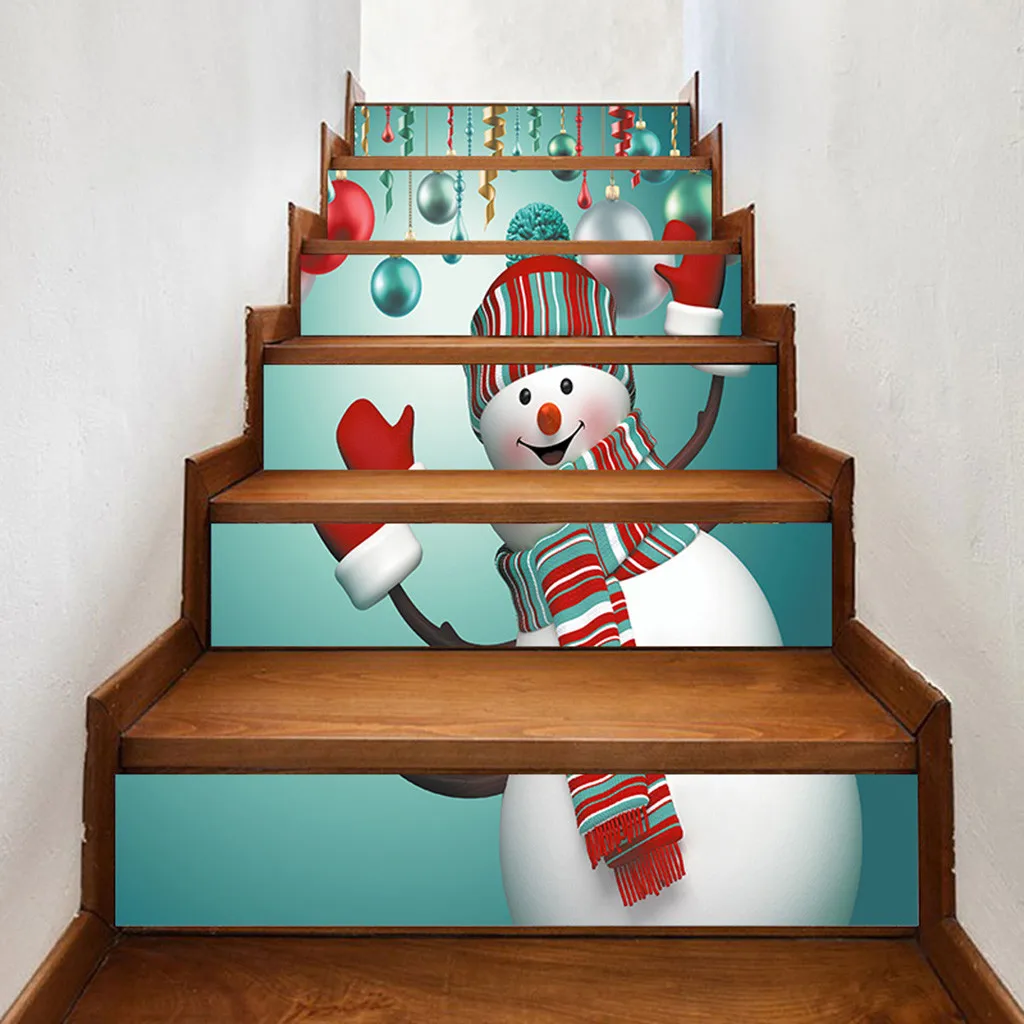 Рождественская наклейка со снеговиком Сантой лестницей водостойкая