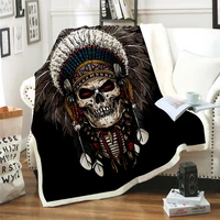 indian skull 3d printed fleece blanket for beds thick quilt fashion bedspread sherpa throw blanket adults kids 02