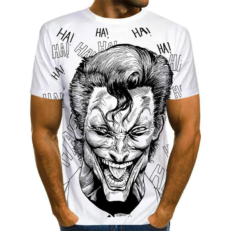 

2021 summer clown white wild 3D printing T-shirt breathable men's wild face casual men's T-shirt clown short sleeves