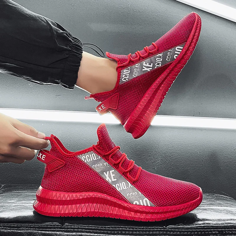 Кроссовки мужские сетчатые на шнуровке повседневная обувь дышащие вязаные