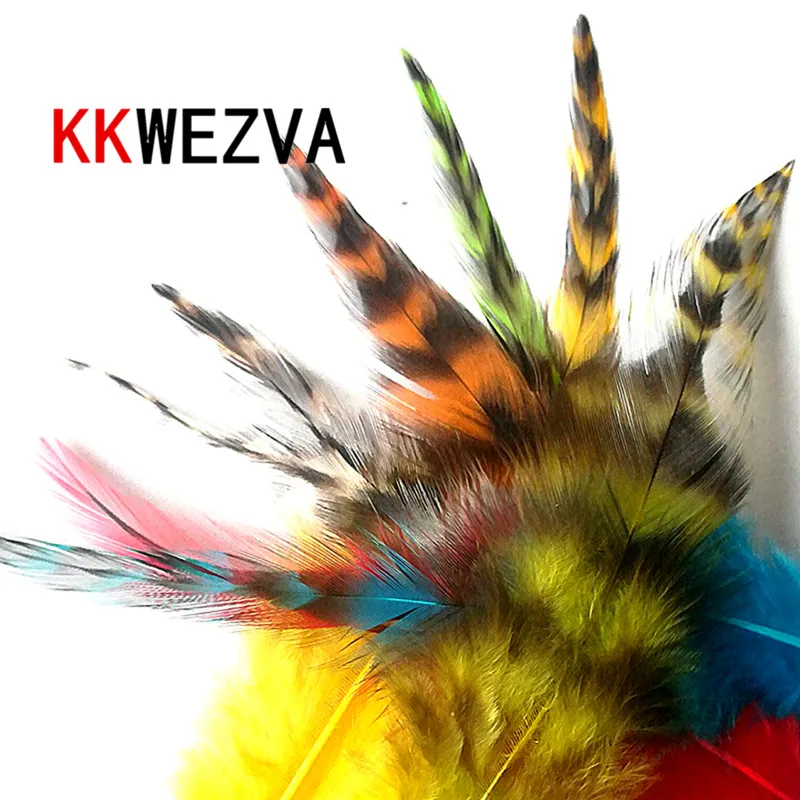 KKWEZVA 50PCS/Lot Colors Reed Black and White Combo Chicken Feather For Fly tying Material / DIY Fly Fishing Insect Lure