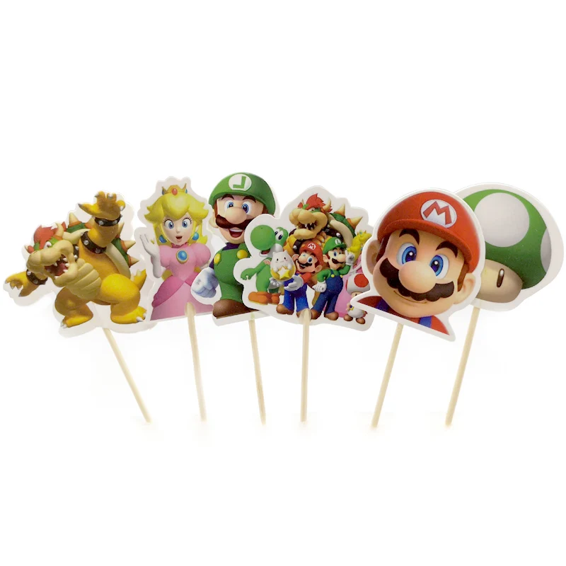 

84pcs/lot Super Mario Theme Loot Bags Cake Toppers Plates Cups Decorate Baby Shower Tableware Set Birthday Party Napkins Flags