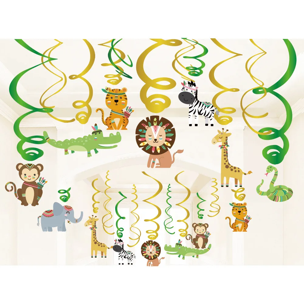 Baby Shower индийские Животные висит завитки Safair джунгли вечерние Dcorations лесной ПВХ
