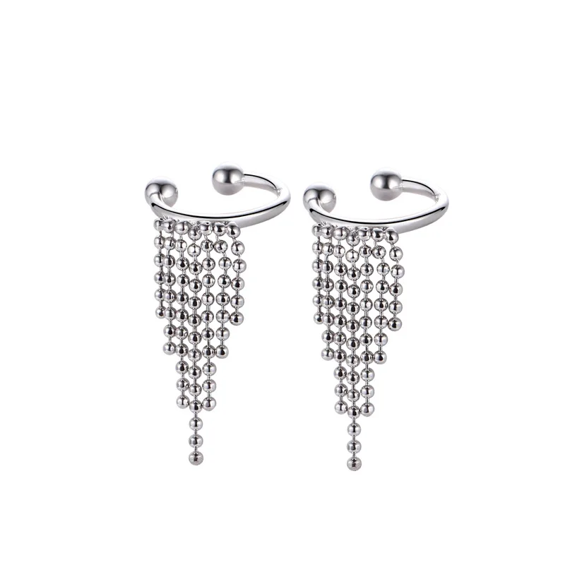 

LISM 1 Pcs 925 Sterling Silver Ear Clip Round Beads Tassel Earrings for Women Ear Cuff Earring Fashion Jewelry Gifts 2020