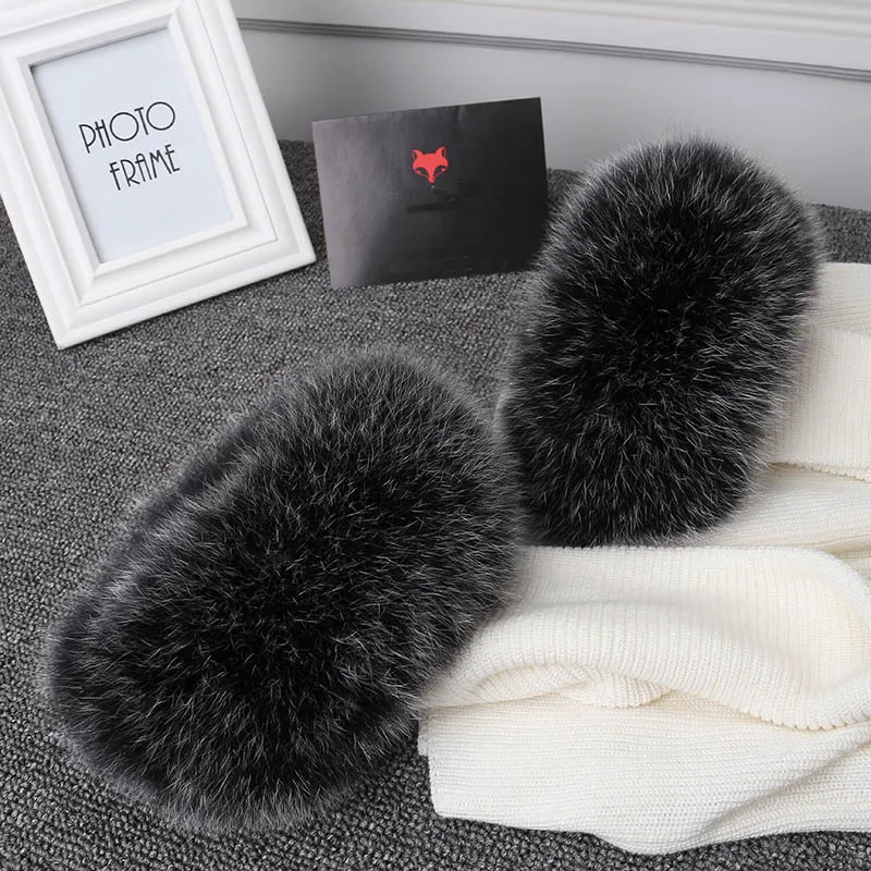 frosted black Ms. MinShu женские манжеты из натурального Лисьего меха, натуральный Лисий рукава с мехом для женщин, пальто с теплым рукавом, меховые манжеты, пушистые меховые манжеты - Цвет: frosted black