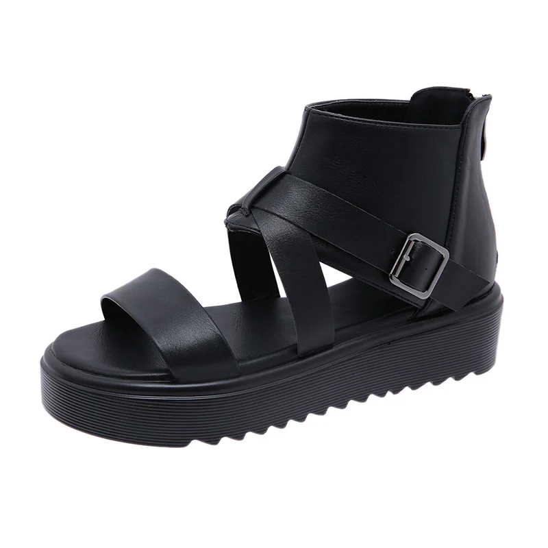 

Open Toe Women Sandals Casual Black Flat Heels Shoes For Women Buckle Cover-heel Sandals Comfortable Loose Female Shoes