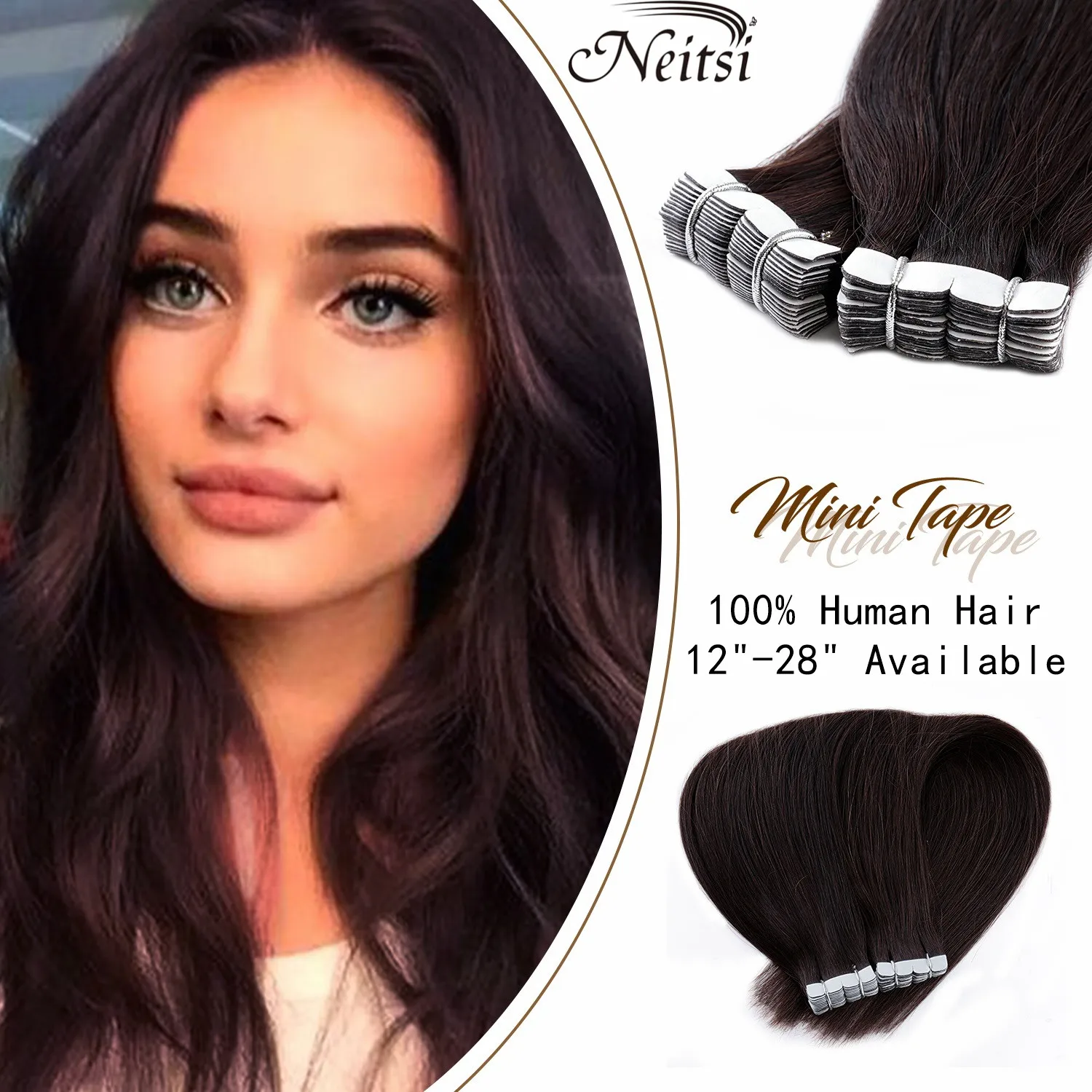 

Neitsi Mini Tape In Human Hair Adhesive Extensions 10"-24" Machine Remy Black Brown Ombre Seamles Skin Weft Natural Glue On Hair
