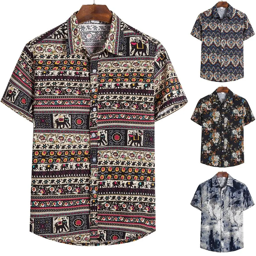 

2020 New Men Shirts Luxury Stylish Mens Blouse High Quality Summer Fashion Casual Printed Short Sleeve Loose Shirts M-5XL