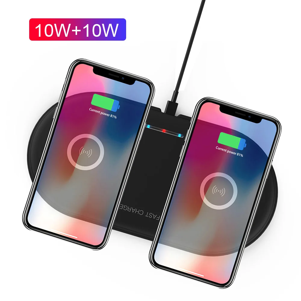 DCAE 20 Вт двойное Qi Беспроводное зарядное устройство для iPhone 11 XS XR X 8 Airpods 2 samsung S10 S9 Note 10 9 type C 10W Двойная Быстрая зарядка - Цвет: Double 10W