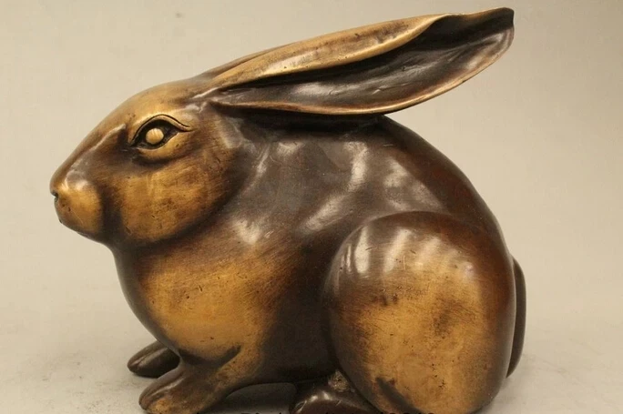 

wholesale factory 6" China Chinese Fengshui Copper Lucky Money Wealth Zodiac Year Rabbit Statue 25% off