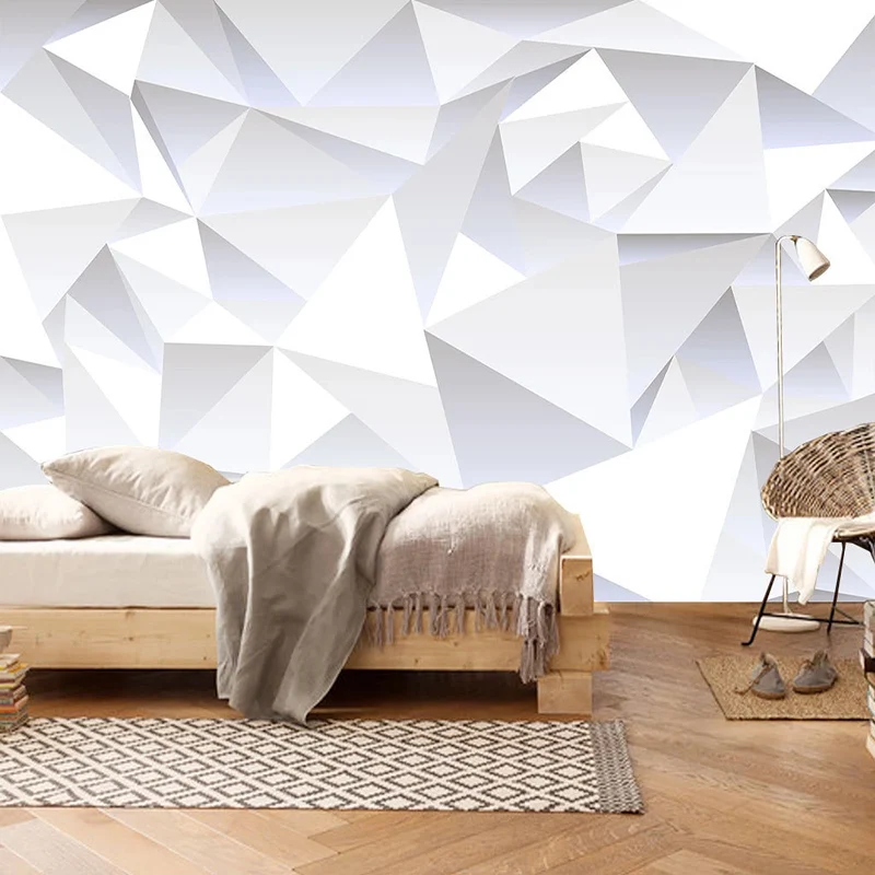 

Custom Mural Wallpaper Modern 3D Stereo White Triangle Geometric Wall Paper Living Room Office Wall Painting Papel De Parede 3 D