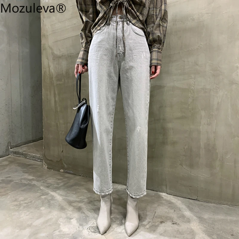 Женские винтажные прямые джинсы Mozuleva свободные серые с высокой талией и
