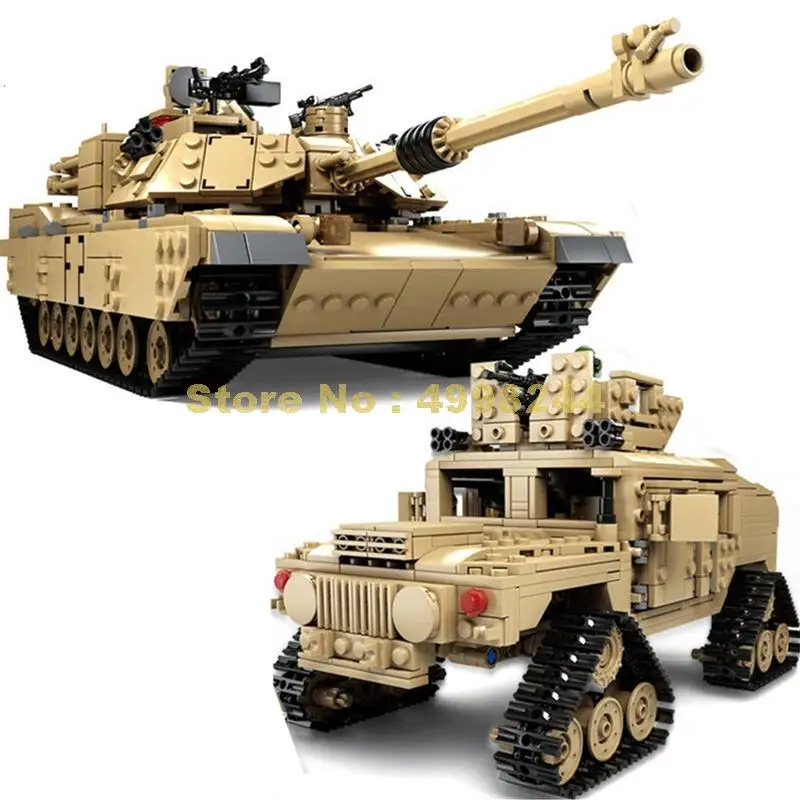 1463 шт. 2 в 1 Военный танк 1:28 abrams m1a2 гусеничный автомобиль 5 строительные блоки