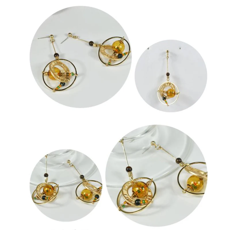 

Glass ball planet earrings hand-made earrings natural and advanced sense ear decoration jewelry ornaments