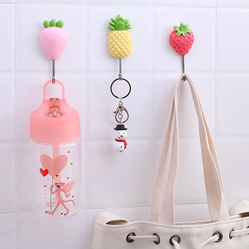 

Practical Fruit Shape Home Wall Hanger Bathroom Door Coat Hanger Strawberry Pineapple Self Adhesive Hooks Towel Wall Hanger